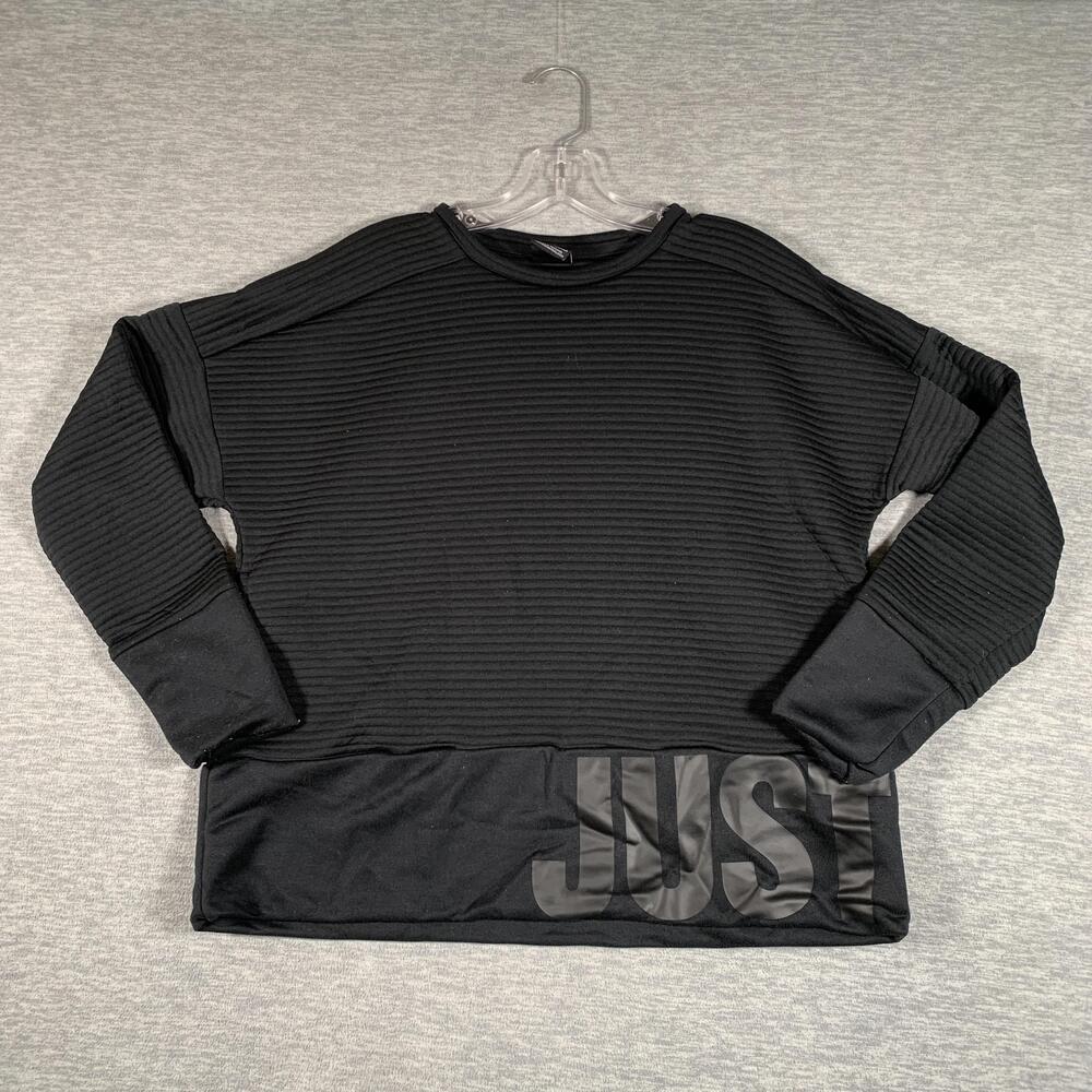 Nike Sweatshirt Womens Small Black Dri-FIT Just Do It Ribbed Crew AH8982-010